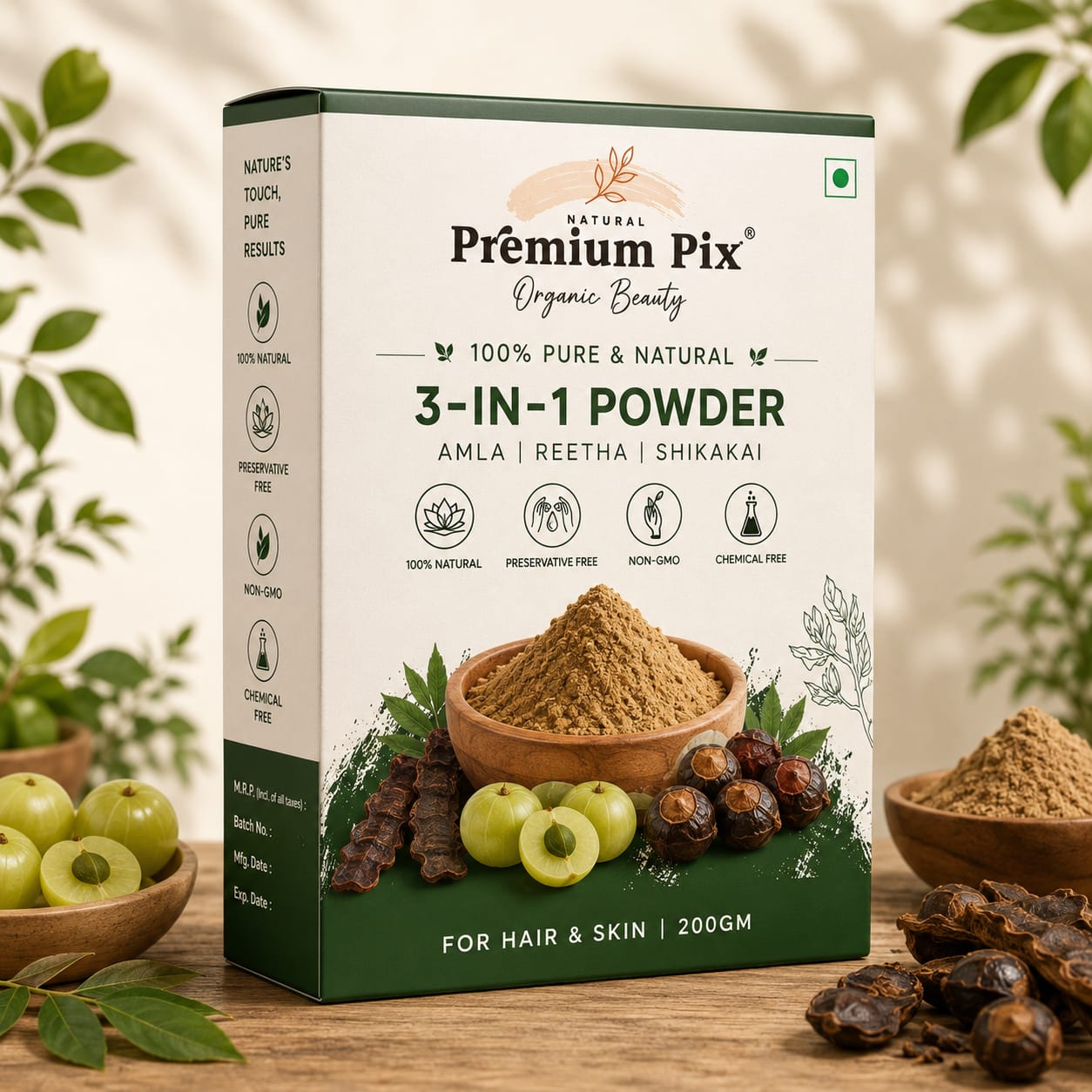 Premium Pix 3-in-1 Powder – Amla, Reetha & Shikakai